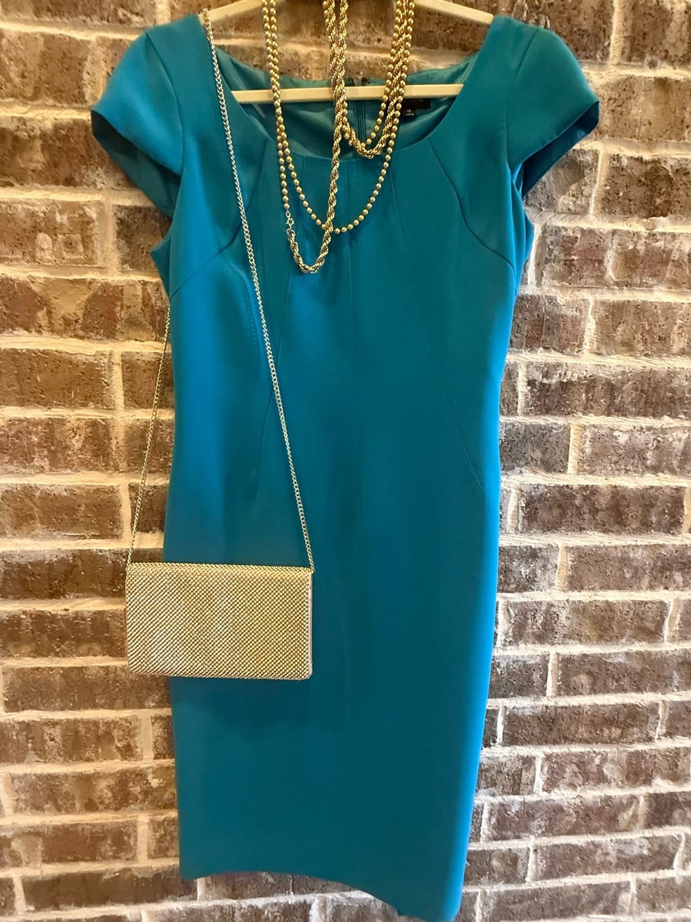 Tahari Teal Cap-Sleeve Midi Sheath Dress - Women - Picture 2 of 4